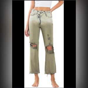 Vervet Beverly High Rise Criss Cross Waistband Crop Straight Jeans